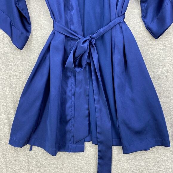 Victorias Secret Robe Womens Small/Medium Blue Silky Pockets Short Sleeve Tie - Picture 5 of 13